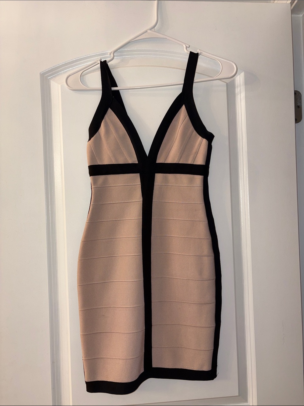 Hot Miami Styles Nude and Black Bandage Mini Dress